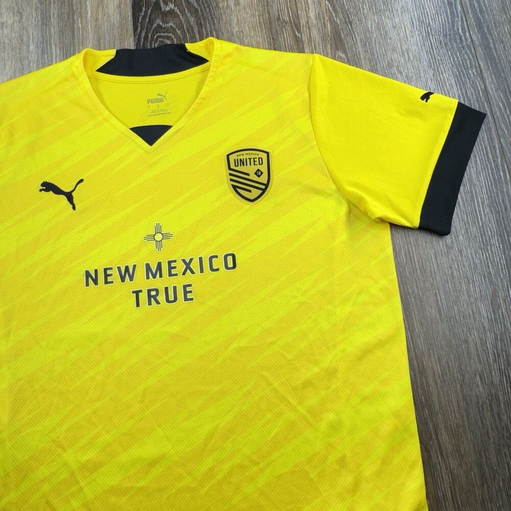Puma New Mexico United Soccer Jersey Mens L Yellow Drycell Football USL True EUC